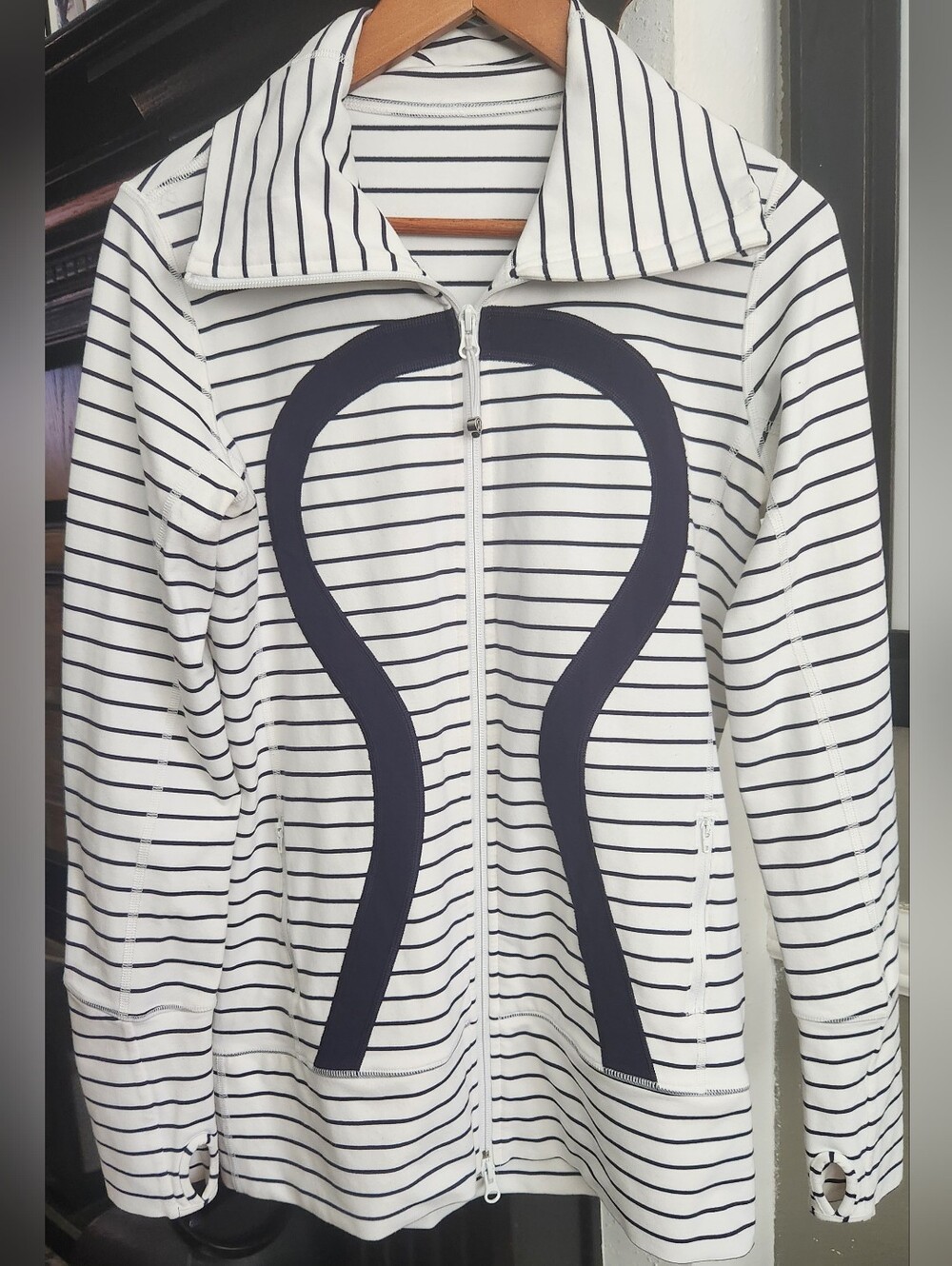 Lululemon Striped Zip-Up Jacket with Bold Navy Detail